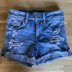 American Eagle Outfitters Midi Distressed Denim Shorts 0